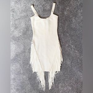 Marciano White Bandage Mini Dress with Fringe Tassels